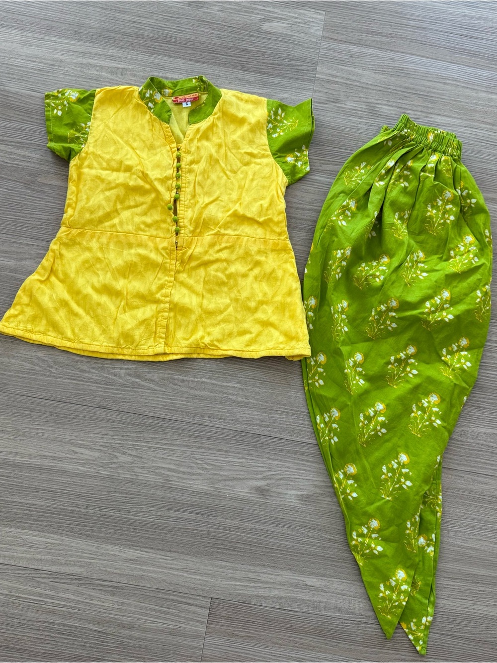 Yellow & Green Kids kurta Set - Comfortable Cotton in size 6